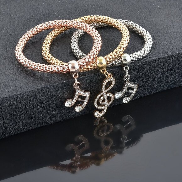 Tri-Tone Musical Charm Bracelet Set – Treble Clef & Notes - Picture 5 of 7